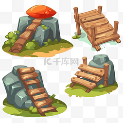 障碍剪贴画木梯和岩石路径矢量采