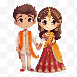 传统新娘新郎图片_印度传统婚礼情侣角色中的可爱情