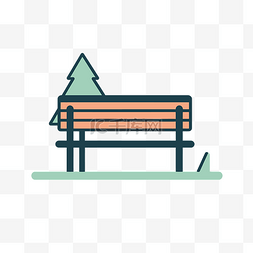 简单的树图片_公园里长凳的图标，后面有树 向