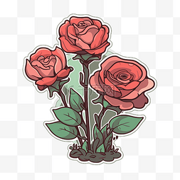 红玫瑰字体图片_红玫瑰的贴纸插图 向量