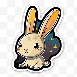 贴纸耳朵图片_可爱兔子的太空主题贴纸 向量