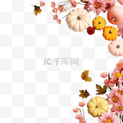 粉色花朵框图片_南瓜和粉红色花朵的感恩节问候
