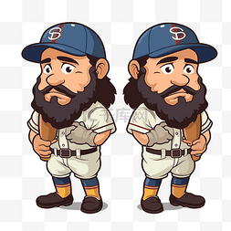两个穿着棒球服的卡通胡子男子 