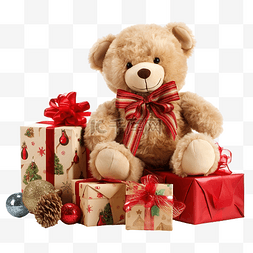 泰迪熊与圣诞贺卡和节日装饰和礼
