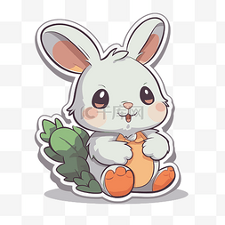 小白兔贴纸图片_可爱的小白兔贴纸与绿叶剪贴画 