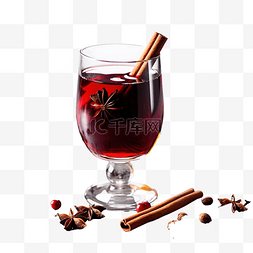 红酒杯红酒图片_深色混凝土上加香料的圣诞热红酒