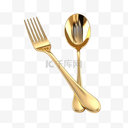 豪华晚餐图片_豪华金叉子和勺子 3d 插图