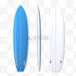 3d 渲染蓝色和白色冲浪板正面和背