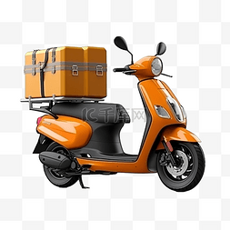 3d 渲染橙色快递员站在无人机摩托