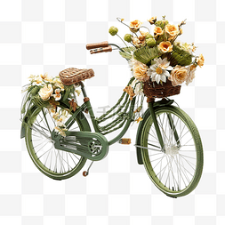 有花的绿色自行车