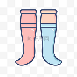 一双蓝色和粉色的袜子图标 向量