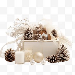 木盒图片_圣诞节日装饰品，配有礼品盒和白