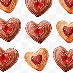 情人节心形图案图片_无缝图案与水彩指纹巧克力和草莓