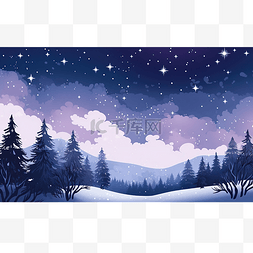 夜空雪图片_水平的圣诞冬季景观与夜空