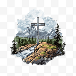 爱尔兰专题图片_十字架和山PNG插图