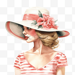 春款单鞋图片_时尚单品的可爱平顶帽水彩插图