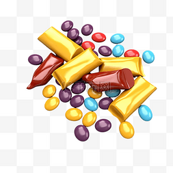糖果零食派对图片_彩色巧克力豆从 3D 插图中的零食