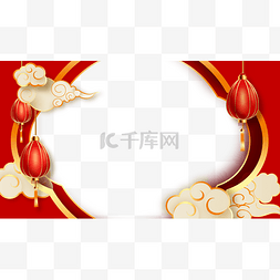 中式兔年边框图片_新年灯笼中式红金边框
