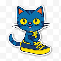 可爱的蓝猫和黄鞋贴纸剪贴画 向