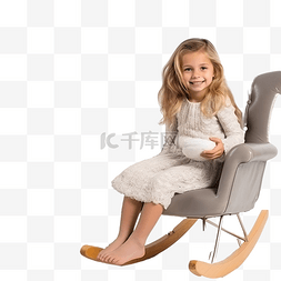 坐在摇椅上图片_可爱的小女孩坐在圣诞树附近的摇