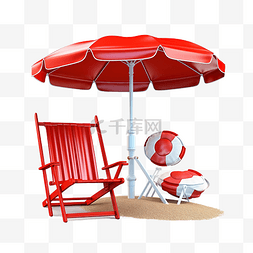 沙滩椅图片_带伞棕榈树救生圈海边螃蟹手提箱