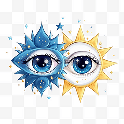 卡通可爱占星术月亮和星星和眼睛