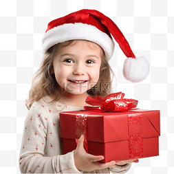 女模特儿童图片_圣诞快乐小女孩带着一份大圣诞礼