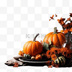 秋天的餐桌设置与南瓜假期感恩节