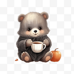 可爱的小熊鬼和一杯咖啡