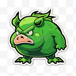 愤怒的小猪贴纸是绿色的，有大角