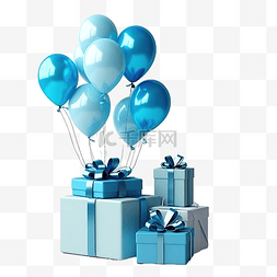 蓝色生日卡片图片_3D 渲染两个讲台蓝色和白色气球，
