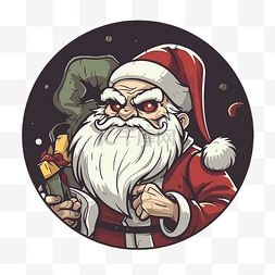 噩梦卡通图片_圣诞老人拿着一份礼物在圆形背景
