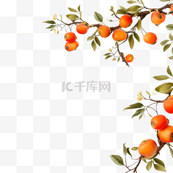 秋天与柿子图片_柿子树枝与水果和叶子框架中秋秋