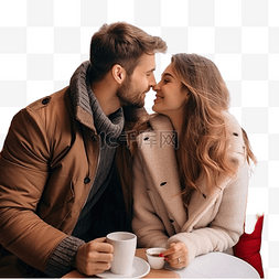 热吻情侣图片_年轻有吸引力的情侣在咖啡馆约会