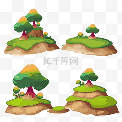 树蛋糕图片_扩展剪贴画四个卡通岛，里面有不