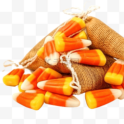 害怕的玉米图片_传统万圣节糖果麻布织物上的糖果