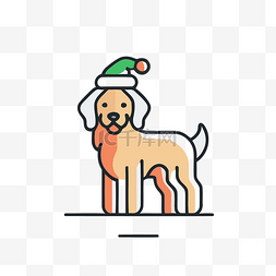 狗在帽子线插图中戴着圣诞老人帽