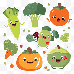 可爱型背景图片_素食剪贴画卡通蔬菜设置在白色背