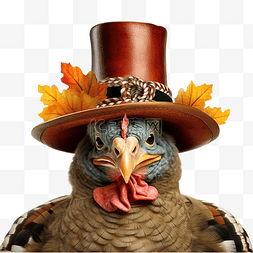 感恩节火鸡鸟戴着朝圣者帽子，在