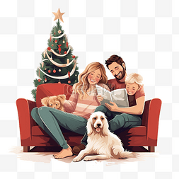老人坐在沙发上图片_幸福的家庭坐在圣诞树附近家里的