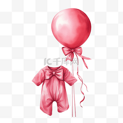 手绘的椭圆形图片_红色粉色气球水彩画，带长袍和丝