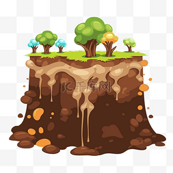 在泥土图片_土壤剪贴画卡通滴水树在地上和一