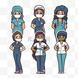 5 名不同的医疗职业女性，为医疗