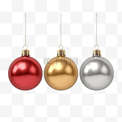 红色节日庆典图片_圣诞球逼真的银红色和金色