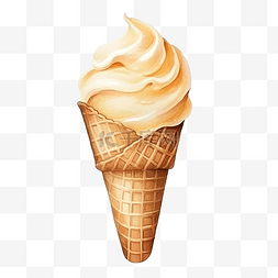 可爱的冰淇淋图片_夏季装饰元素的香草冰淇淋锥水彩