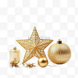 金色圣诞框架图片_金色圣诞星和桌上的圣诞装饰