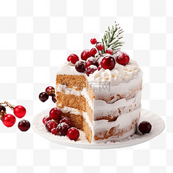 圣诞蛋糕，配小红莓和圣诞装饰品