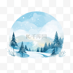 雪山雪图片_抽象圣诞景观与冷杉树枝和雪山