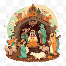 动物场景画图片_免费耶稣诞生场景 向量