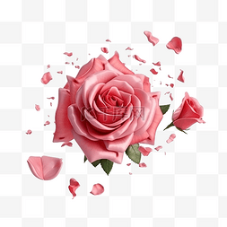 粉色玫瑰花落下图片_玫瑰花从右侧分离落下情人节快乐